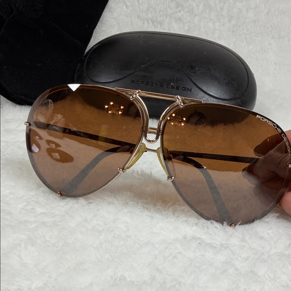 Porsche Design Gold and Brown Aviator Sunglasses (E0013)